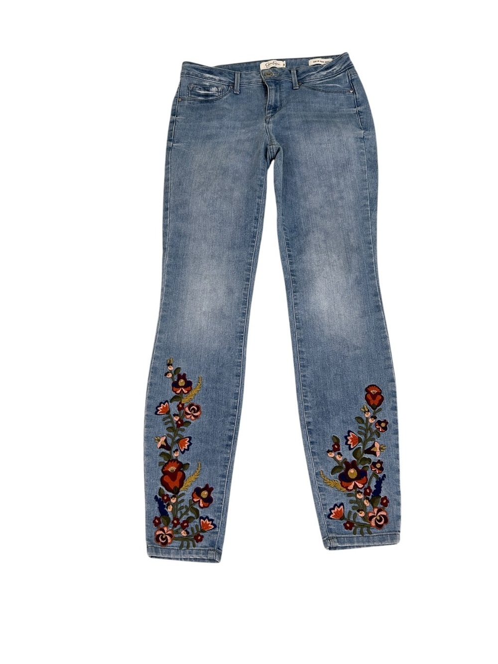 Jessica Simpson mid tone Blue Skinny Jeans with Floral multi Embroidery size 28